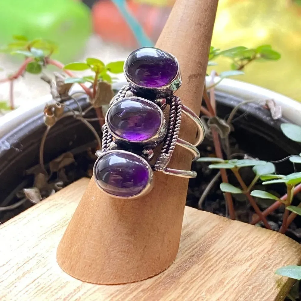 Amethyst Gemstone Sterling Silver Handmade Ring Size 7